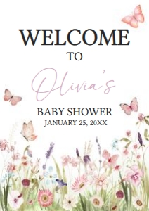 1021 Butterfly Baby Shower Welcome Sign A2 A: 1021 Butterfly Baby Shower Welcome Sign