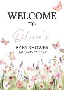 1021 Butterfly Baby Shower Welcome Sign A3 A: 1021 Butterfly Baby Shower Welcome Sign