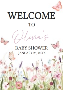 1021 Butterfly Baby Shower Welcome Sign A4 A: 1021 Butterfly Baby Shower Welcome Sign