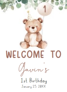 49BD Greenery Bear Birthday Welcome Sign 11x15 A: 49BD Greenery Bear Birthday Welcome Sign