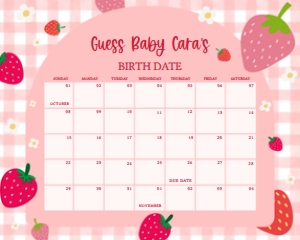 1019 Berry Sweet Baby Shower Calendar 10x8 A: 1019 Berry Sweet Baby Shower Calendar