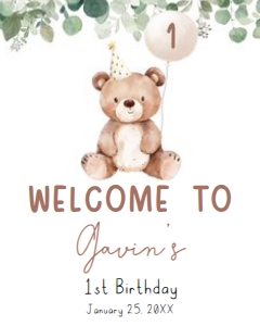 49BD Greenery Bear Birthday Welcome Sign 16x20 A: 49BD Greenery Bear Birthday Welcome Sign
