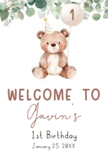 49BD Greenery Bear Birthday Welcome Sign A1 A: 49BD Greenery Bear Birthday Welcome Sign