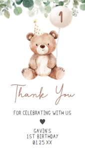 49BD Greenery Bear Birthday Favor Tag A: 49BD Greenery Bear Birthday Favor Tag