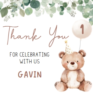 49BD Greenery Bear Birthday Square Favor Tag A: 49BD Greenery Bear Birthday Round Favor Tag
