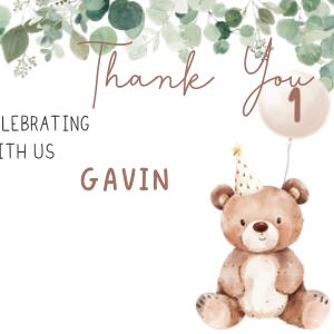 49BD Greenery Bear Birthday Round Favor Tag design preview