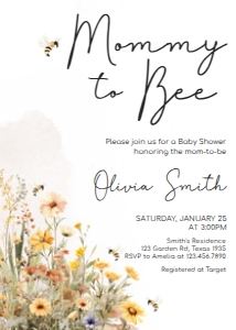 1022 Mommy to Bee Baby Shower Invitation B: 1022 Mommy to Bee Baby Shower Invitation Set