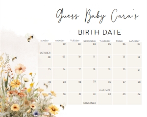 1022 Mommy to Bee Baby Shower Calendar 10x8 B: 1022 Mommy to Bee Baby Shower Calendar