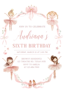 42BD Ballerina Birthday Invitation B: 42BD Ballerina Birthday Invitation