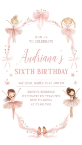 42BD Ballerina Birthday Invitation Mobile B: 42BD Ballerina Birthday Invitation
