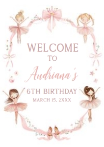 42BD Ballerina Birthday Party Welcome Sign A4 B: 42BD Ballerina Birthday Party Welcome Sign