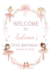 42BD Ballerina Birthday Party Welcome Sign A1 B: 42BD Ballerina Birthday Party Welcome Sign
