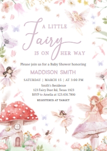 1011 Little Fairy Baby Shower Invitation Set design preview