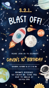 44BD Astronaut Outer Space Birthday Party Invitation Mobile B: 44BD Astronaut Outer Space Birthday Invitation