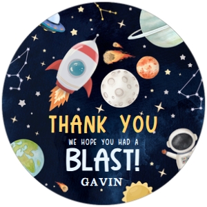 44BD Astronaut Outer Space Birthday Round Favor Tags design preview