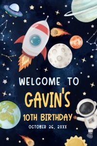 44BD Astronaut Outer Space Birthday Party Welcome Sign 20x30 B: 44BD Astronaut Outer Space Birthday Party Welcome Sign