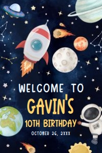44BD Astronaut Outer Space Birthday Party Welcome Sign 24x36 B: 44BD Astronaut Outer Space Birthday Party Welcome Sign
