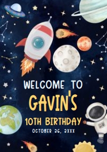 44BD Astronaut Outer Space Birthday Party Welcome Sign A4 B: 44BD Astronaut Outer Space Birthday Party Welcome Sign