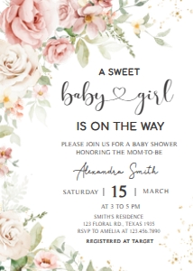 1012 Blush Pink Floral Baby Shower Invitation B: 1012 Blush Pink Floral Baby Shower Invitation