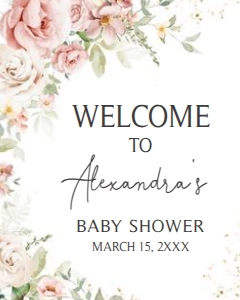 1012 Blush Pink Floral Baby Shower Welcome Sign 16x20 B: 1012 Blush Pink Floral Baby Shower Welcome Sign