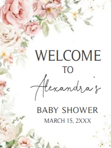 1012 Blush Pink Floral Baby Shower Welcome Sign 18x24 B: 1012 Blush Pink Floral Baby Shower Welcome Sign