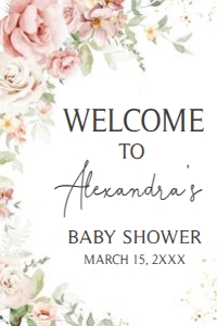 1012 Blush Pink Floral Baby Shower Welcome Sign 24x36 B: 1012 Blush Pink Floral Baby Shower Welcome Sign