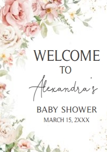 1012 Blush Pink Floral Baby Shower Welcome Sign A4 B: 1012 Blush Pink Floral Baby Shower Welcome Sign