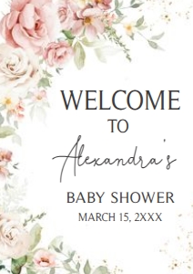 1012 Blush Pink Floral Baby Shower Welcome Sign A3 B: 1012 Blush Pink Floral Baby Shower Welcome Sign