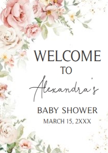 1012 Blush Pink Floral Baby Shower Welcome Sign A2 B: 1012 Blush Pink Floral Baby Shower Welcome Sign