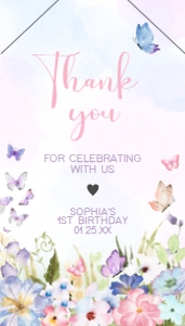 47BD Floral Butterfly Birthday Favor Tag with Line B: 47BD Floral Butterfly Birthday Favor Tag