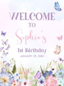 47BD Floral Butterfly Birthday Welcome Sign 18x24 B: 47BD Floral Butterfly Birthday Welcome Sign
