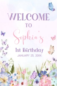 47BD Floral Butterfly Birthday Welcome Sign 20x30 B: 47BD Floral Butterfly Birthday Welcome Sign