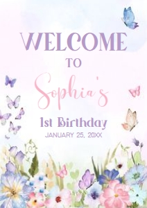 47BD Floral Butterfly Birthday Welcome Sign A1 B: 47BD Floral Butterfly Birthday Welcome Sign