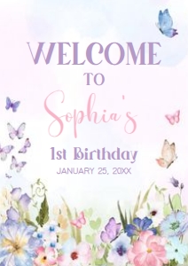 47BD Floral Butterfly Birthday Welcome Sign A2 B: 47BD Floral Butterfly Birthday Welcome Sign
