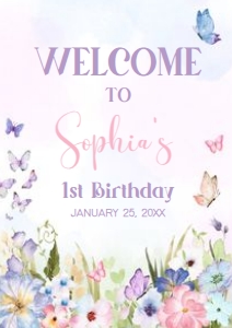 47BD Floral Butterfly Birthday Welcome Sign A3 B: 47BD Floral Butterfly Birthday Welcome Sign