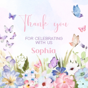 47BD Floral Butterfly Birthday Square Favor Tag B: 47BD Floral Butterfly Birthday Round Favor Tag
