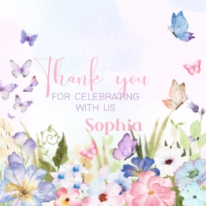 47BD Floral Butterfly Birthday Round Favor Tag design preview