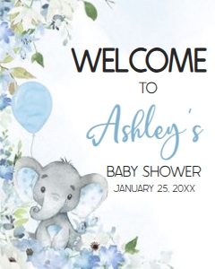 1001 Blue Elephant Baby Shower Welcome Sign 16x20 A: 1001 Blue Elephant Baby Shower Welcome Sign