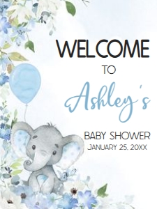 1001 Blue Elephant Baby Shower Welcome Sign 18x24 A: 1001 Blue Elephant Baby Shower Welcome Sign