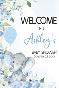 1001 Blue Elephant Baby Shower Welcome Sign 20x30 A: 1001 Blue Elephant Baby Shower Welcome Sign