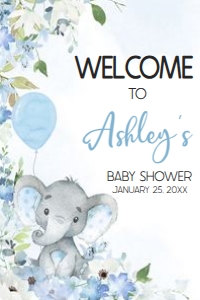 1001 Blue Elephant Baby Shower Welcome Sign 24x36 A: 1001 Blue Elephant Baby Shower Welcome Sign