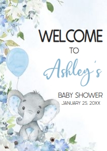 1001 Blue Elephant Baby Shower Welcome Sign A1 A: 1001 Blue Elephant Baby Shower Welcome Sign