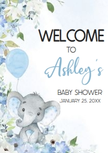 1001 Blue Elephant Baby Shower Welcome Sign A2 A: 1001 Blue Elephant Baby Shower Welcome Sign
