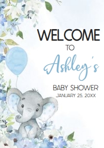 1001 Blue Elephant Baby Shower Welcome Sign A3 A: 1001 Blue Elephant Baby Shower Welcome Sign