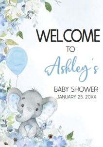 1001 Blue Elephant Baby Shower Welcome Sign A4 A: 1001 Blue Elephant Baby Shower Welcome Sign