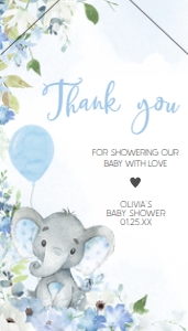 1001 Blue Elephant Baby Shower Favor Tag with Line A: 1001 Blue Elephant Baby Shower Favor Tag