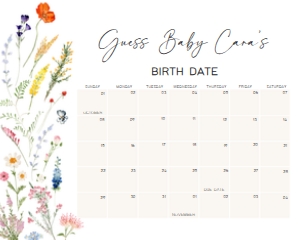 997 Baby in Blooms Baby Shower Calendar 20x16: 997 Baby in Blooms Baby Shower Calendar