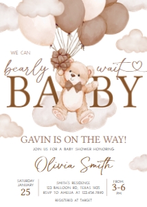 1027 Brown We Can Bearly Wait Baby Shower Invitation A: 1027 Brown We Can Bearly Wait Baby Shower Invitation