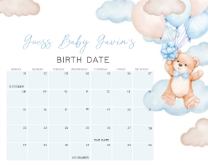 1027 Brown We Can Bearly Wait Baby Shower Calendar design preview