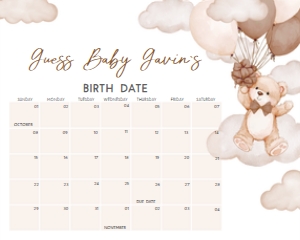 1027 Brown We Can Bearly Wait Baby Shower Calendar 10x8 A: 1027 Brown We Can Bearly Wait Baby Shower Calendar